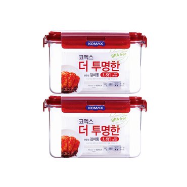 코멕스 더투명한 김치통 정사각 1.8L+1.8L (핸들형)