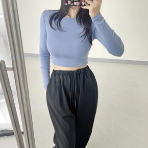 / 베이직 기본 라운드 슬림핏 스판 크롭 긴팔 운동 티셔