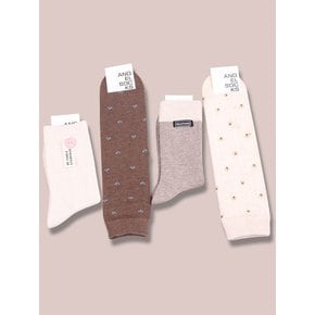 양말선물세트 SET006-버터카라멜 꽃 베이지 브라운 봄 여성 면 SOCKS   양말