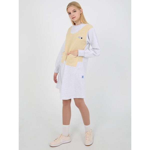 스트라이프 포켓 원피스 그레이