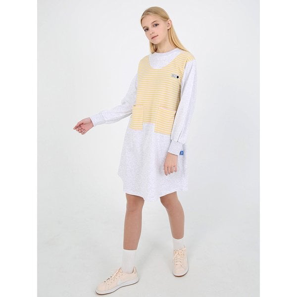 스트라이프 포켓 원피스 그레이