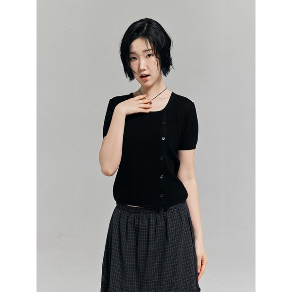 언발란스 반팔니트 가디건 블랙