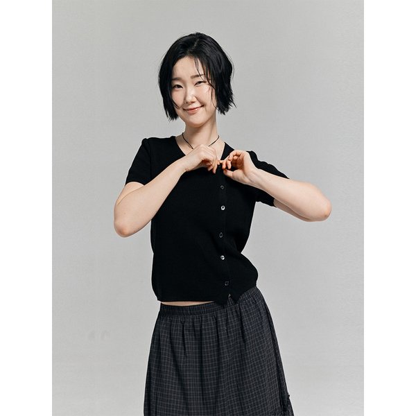 언발란스 반팔니트 가디건 블랙