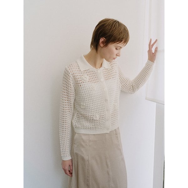 TIS FLORAL NETTING KNIT CARDIGAN_3COLORS