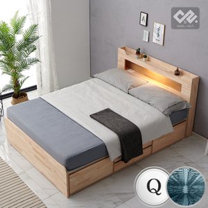  마루하우스 리플레쉬 편백 LED조명 4서랍 벙커수납 침대+본넬매트리스(Q)