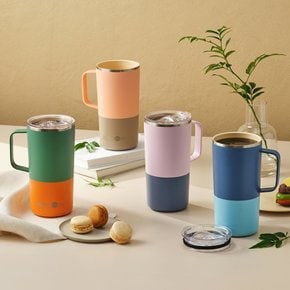 이중진공 스텐 보온보냉 세라믹코팅 타워 머그컵 파스텔 600ML