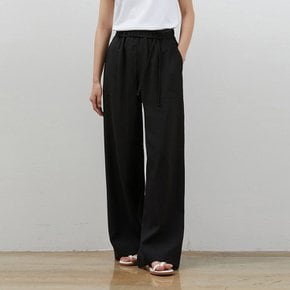 LINEN WIDE STRING LONG PANTS BLACK