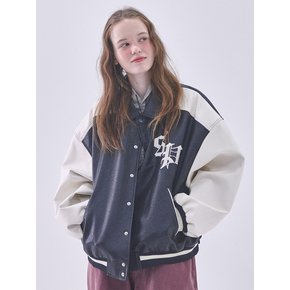 Vintage overfit lettering varsity single jacket jumper [black]