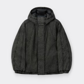 그레이 데님 다잉 후드 다운 자켓 CWUAW25812GYD