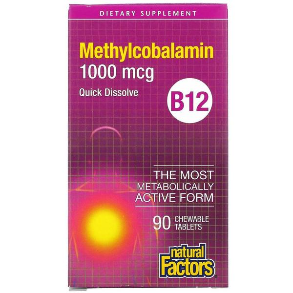 미국직구 Natural Factors 네추럴팩터스 B12 메틸코발라민 1000mcg 츄어블 90정