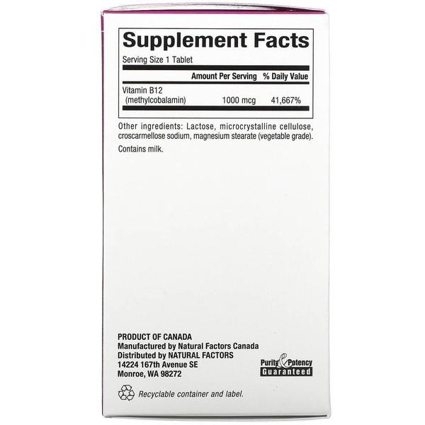 미국직구 Natural Factors 네추럴팩터스 B12 메틸코발라민 1000mcg 츄어블 90정