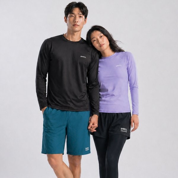 [파주점] 커플 래쉬가드 세트 남녀 수영복 상하세트 긴팔 반바지 비치웨어