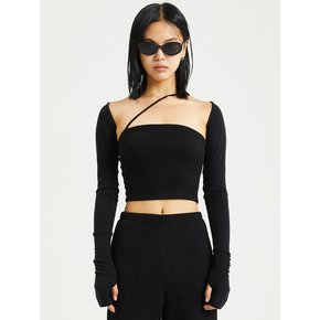 KNITWEAR BOLERO CROSS SLEEVELESS SET BLACK