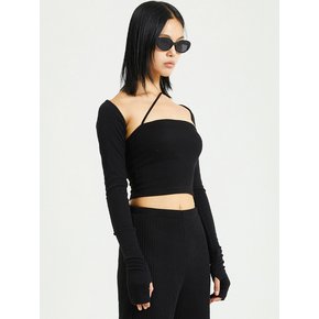 KNITWEAR BOLERO CROSS SLEEVELESS SET BLACK