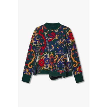 SACAI [사카이]  여성 플로럴 자카드 니트 풀오버 (그린) 6415330112