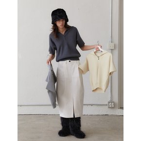 V COLLAR HALF KNIT - JADE GREY