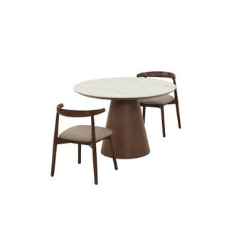  보테 세라믹 원형식탁 2인세트 1100 브라운_보테 가죽체어2EA