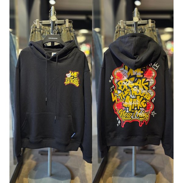 [시흥점] 남여공용 브릭그래피티 세미오버핏 후드(블랙) /JGET30802BK