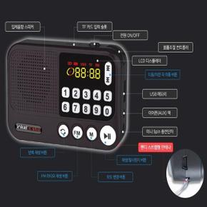등산 라이딩 산책 휴대용 미니 초소형 효도 라디오 MP3 스피커 5핀 충전식