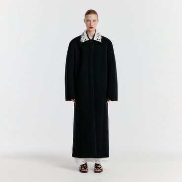 EENK YELLISA Single-breasted Coat With Detachable Lace Collar - Black
