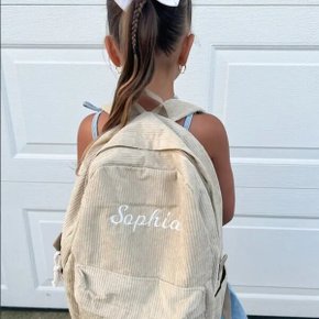 대용량 코듀로이 Schoolbag 사용자 정의 이름 솔리드 컬러 캠퍼스 가방 맞춤형