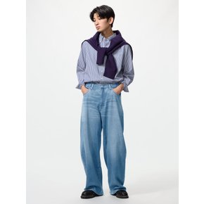 남성 배럴 레그 진 EZY 밴딩 72-78cm 블루 그레이