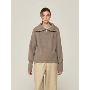 HALF ZIPUP KNIT PULLOVER (L/BROWN)