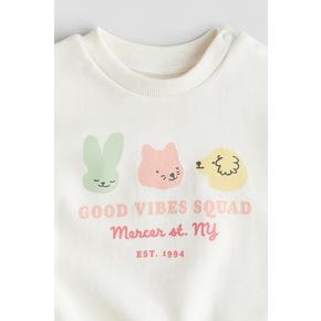 프린트 스웨트셔츠 크림색/Good vibes squad 1265611003