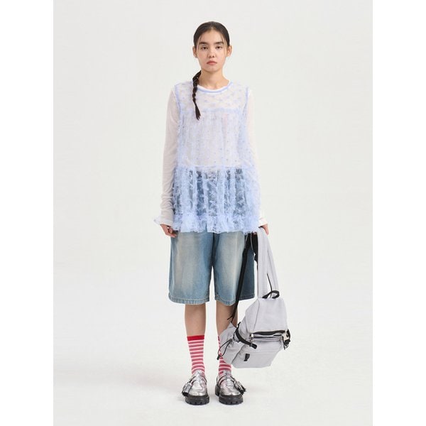 Sleeveless Flower Embroidery Shirring Blouse (light blue) LFSAX25025BUL