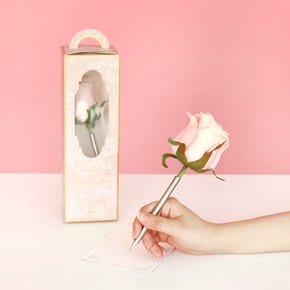 화이트 핑크 타이니 로즈 장미 플라워펜 -white pink tiny rose flower pen