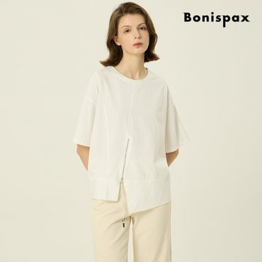 보니스팍스 언발 사선 지퍼 반팔 티셔츠 (XP4TS014M0)