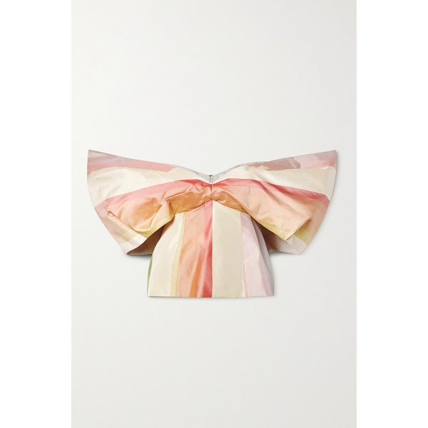 로지 애슐린 메이킹 유어 포인트 오프숄더 스트라이프 실크 태피터 탑 핑크 1647597301085459