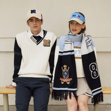 MARTINE GOLF [정상가 178000원]남성 빅자수와펜 머플러 L블루 (ZACM40141)