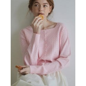 Square neck puff cable cardigan