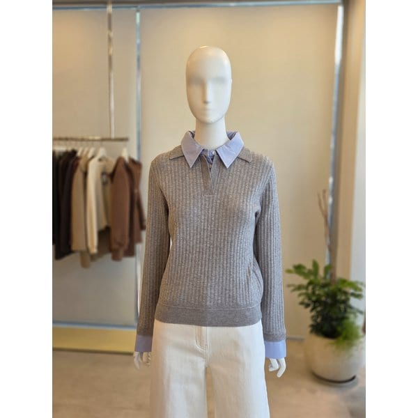 [여주점] [더 아이잗] 여성 셔츠 레이어 골지 풀오버 니트(IS2M1PO811)