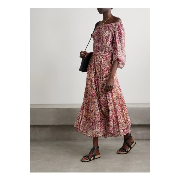 에뜨왈 볼가 오프숄더 프린트 크레퐁 맥시 드레스 핑크 1647597325996697