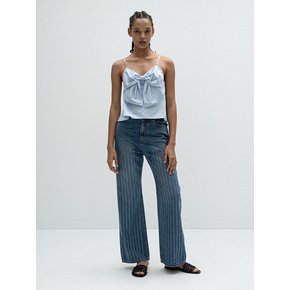 Crystal trimmed semi bell-bottom jeans