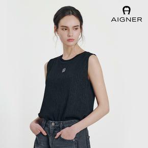 심볼 플리츠 배색 슬리브리스 탑