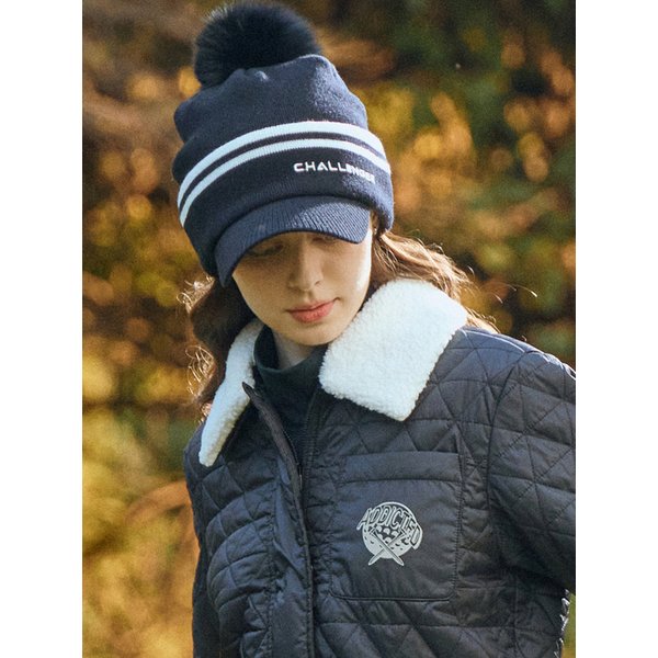 여성 리얼 폭스방울FUR 니트 캡바이저 블랙