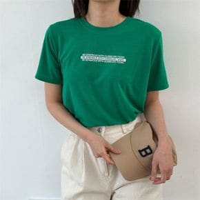 여자 초록색반팔 라운드넥 스몰레터링 캐쥬얼 티셔츠2