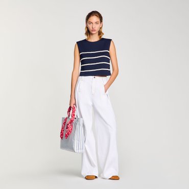 산드로 [25SS 시즌오프 30%] 스트라이프 슬리브리스 티셔츠 SF25S3FRR2539