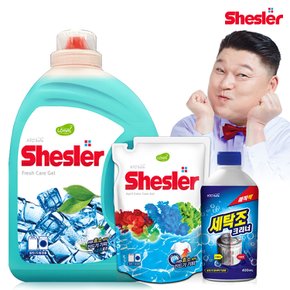 강호동의 쉬슬러 액상 세제 후레쉬 3.05L 1개+세제리필 500ml 1개+세탁조 클리너 400ml 1개.