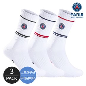 PSG 파리 생제르맹 남성 스포츠 쿠션 컬러 링글라인 중장목양말 3P_WH