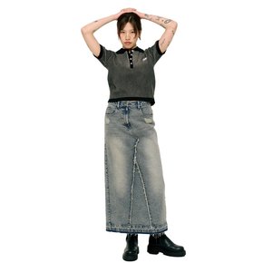 RIPPED WASHING DENIM LONG SKIRT (LEBSSSK5030)