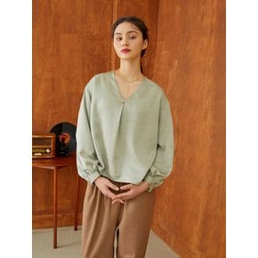 v-neck one tuck blouse (green)