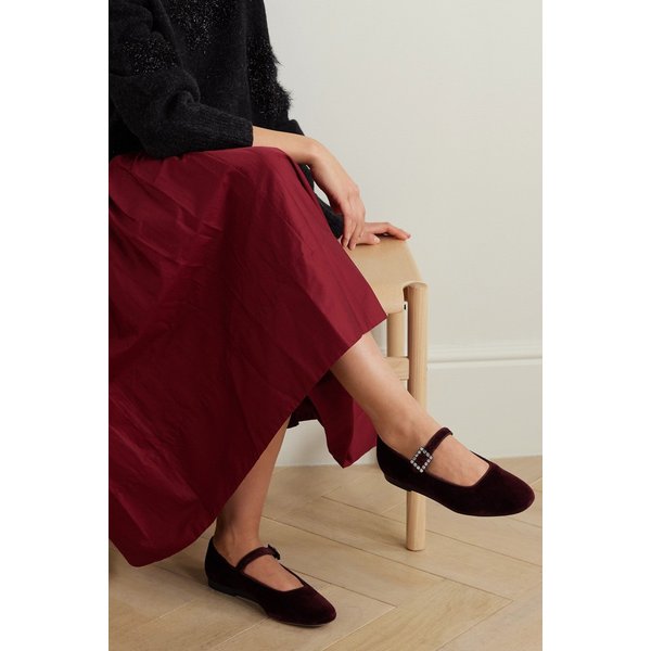 르 몽드 베릴 크리스털 장식 벨벳 메리 제인 발레리나 플랫 퍼플 1647597326089897