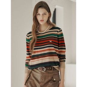 멀티 스트라이프 패턴 라운드넥 니트_P374738884