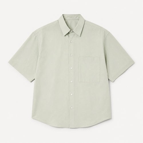 WASHED FINX TWILL BIG HALF SLEEVED SHIRT LIGHT GRE