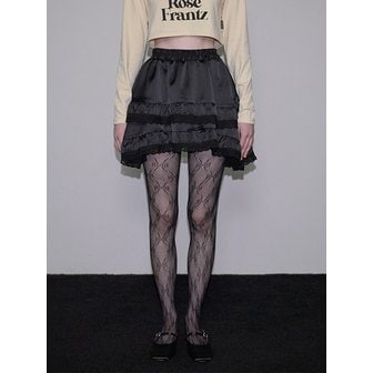 로제프란츠 Satin Lace Layered Mini Skirt [Black]