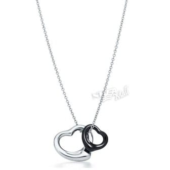 TIFFANY&CO 티파니앤코 엘사 퍼레티 오픈 더블 하트 목걸이 BLACK JADE 16 chain TIFFANY OPEN HEART PENDAN